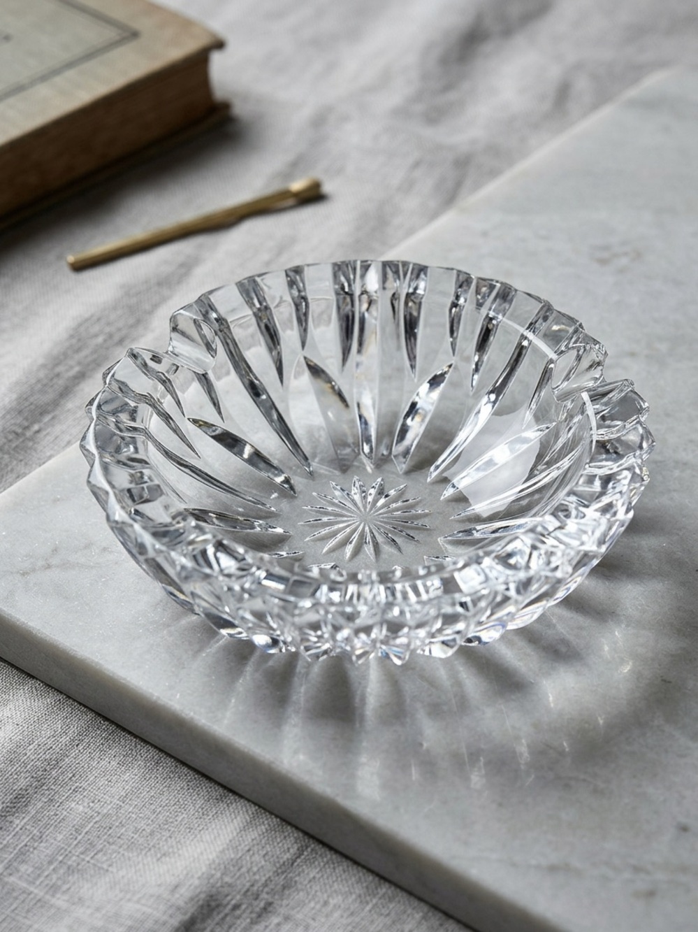 Vintage Cut Crystal Ashtray Heavy Lead Crystal Catchall Dish
